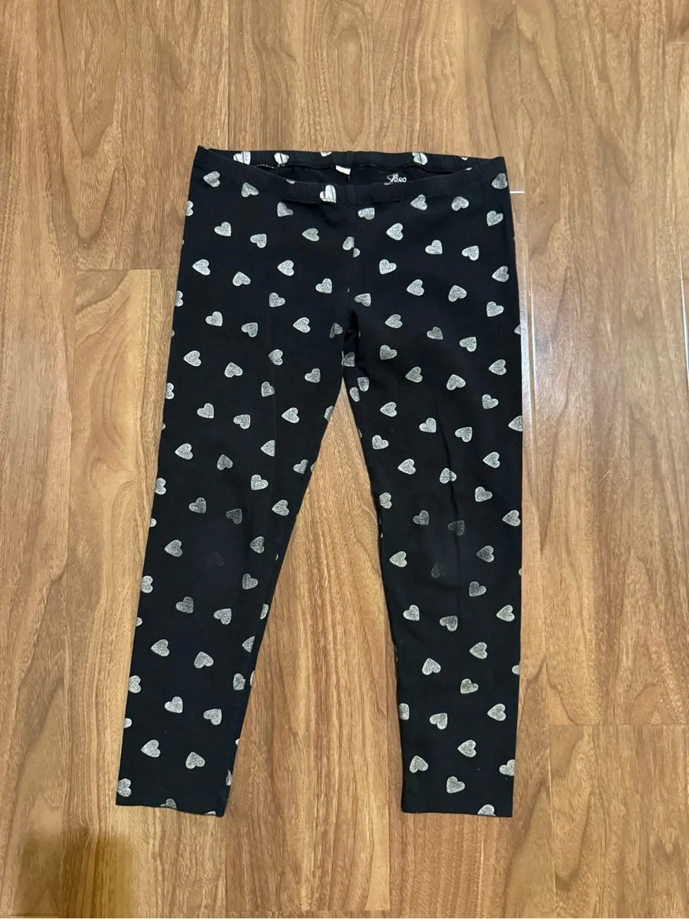The Children's Place Black Leggings with Silver Heart Print